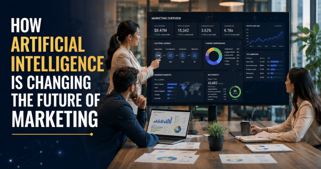 A premium, realistic business environment showing modern marketing leadership in action.