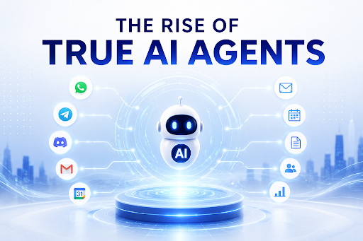 A futuristic AI agent operating across multiple communication channels